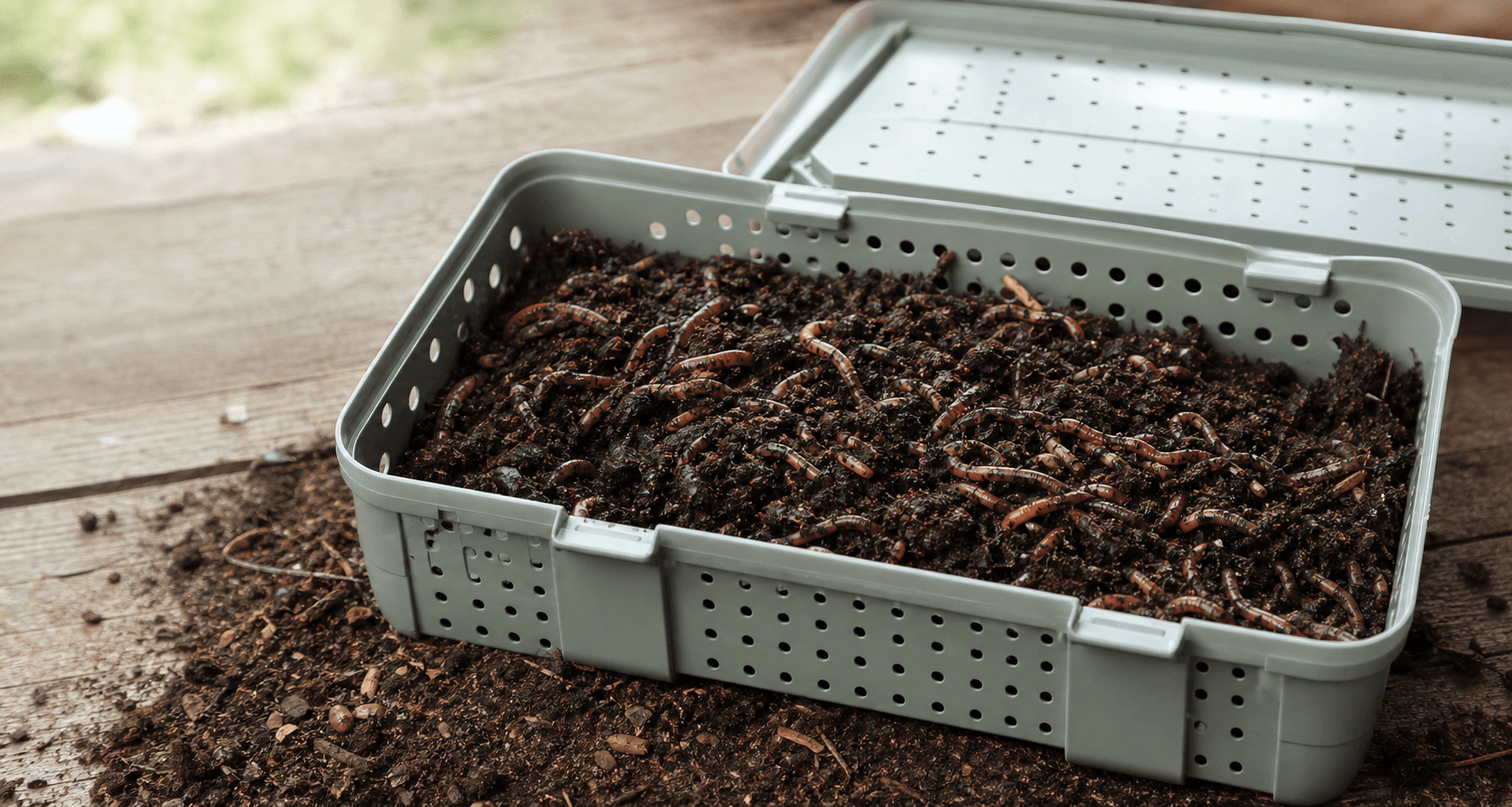 Lombrics Eisenia andrei dans du compost, préparés à Antony